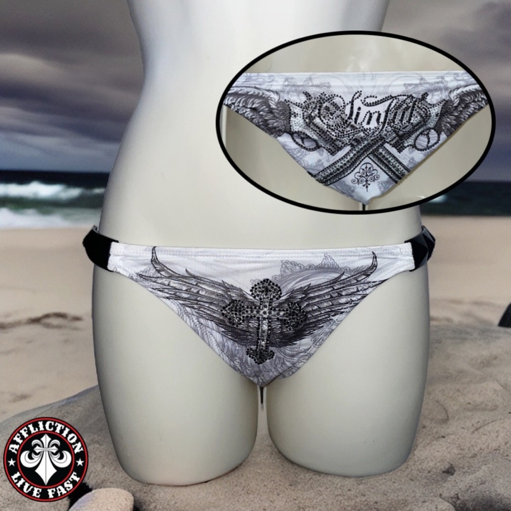 Sinful By Affliction White XS 2 Weapons Cross Bling